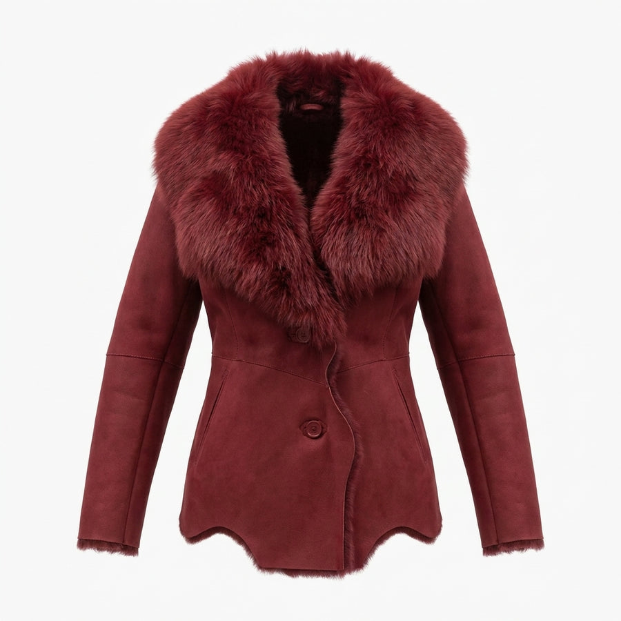 Flamma Women's Red Mid-Length Jacket with Fur Collar