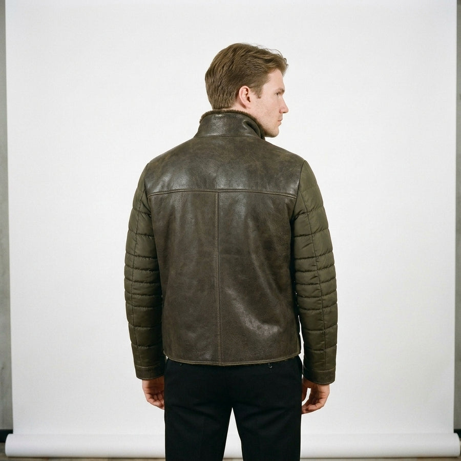 Fuscus Men's Green Leather Jacket with Fur Lining