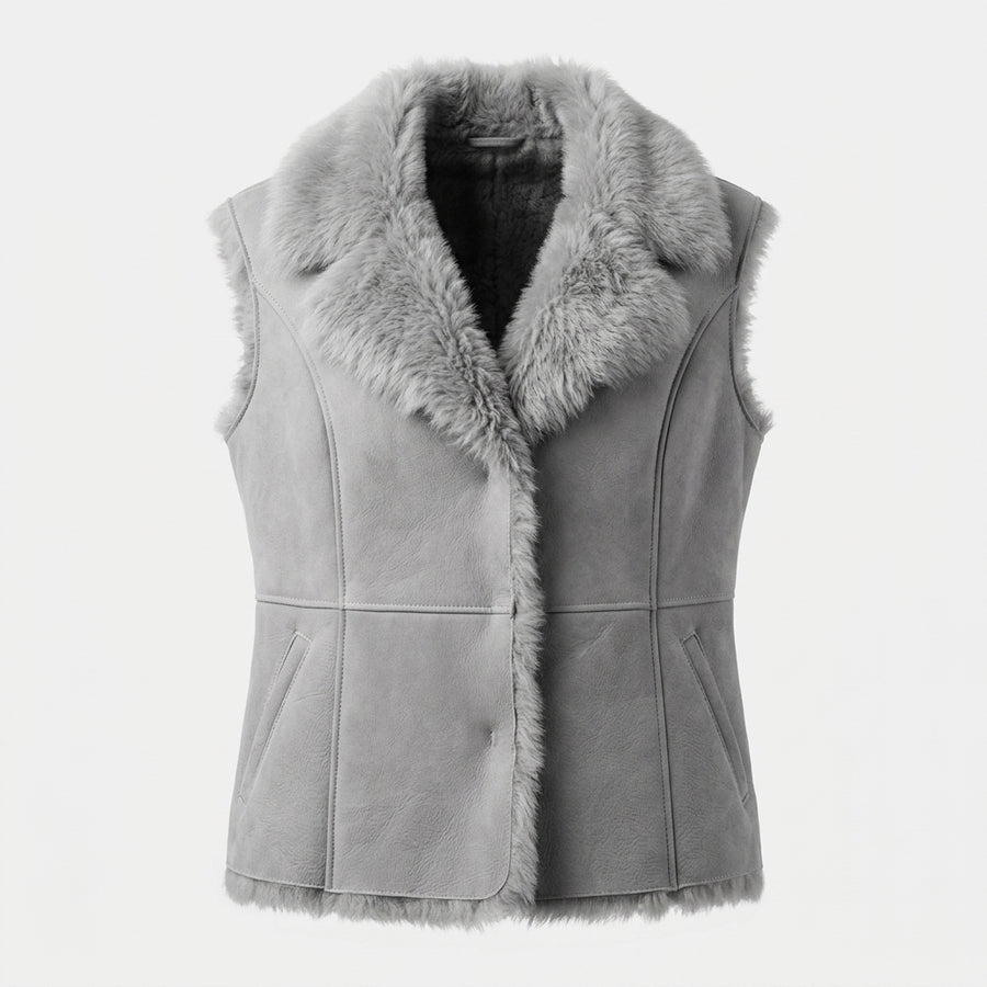 Pluma Women's Light Grey Faux Fur Collar Vest