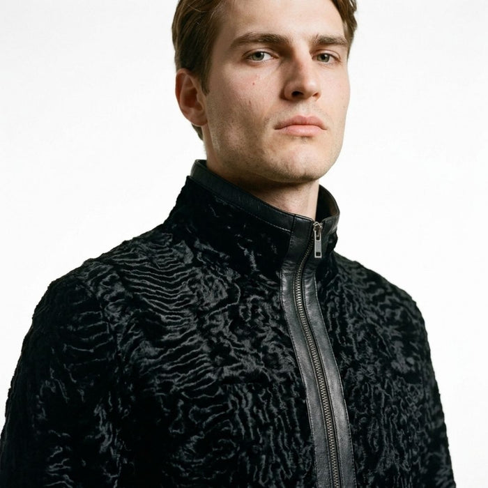 Ater Men's Black Patterned Fur Jacket