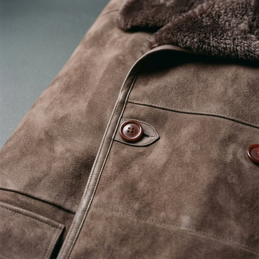 Aquilo Men's Long Suede Jacket with Fur Collar