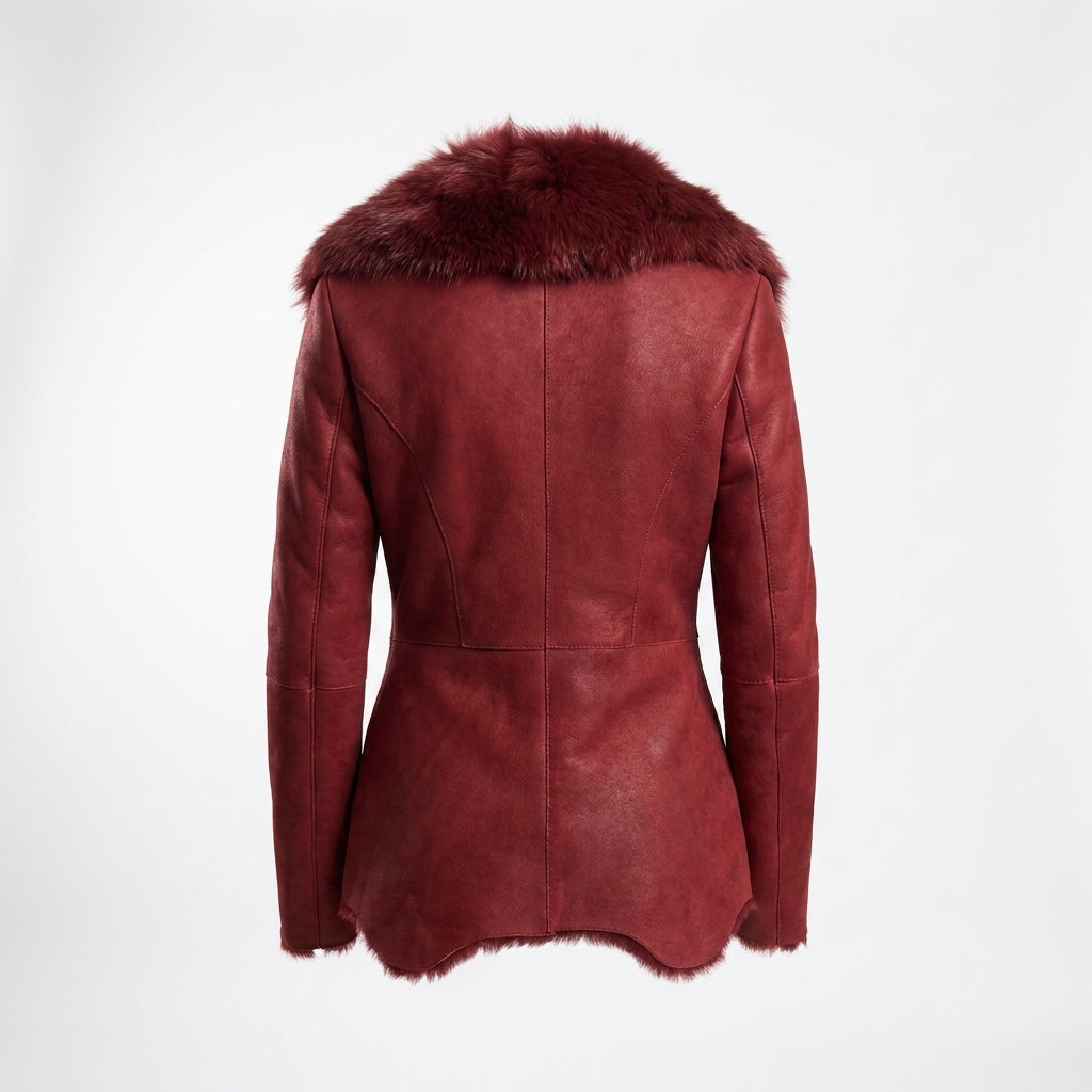 Flamma Women's Red Mid-Length Jacket with Fur Collar