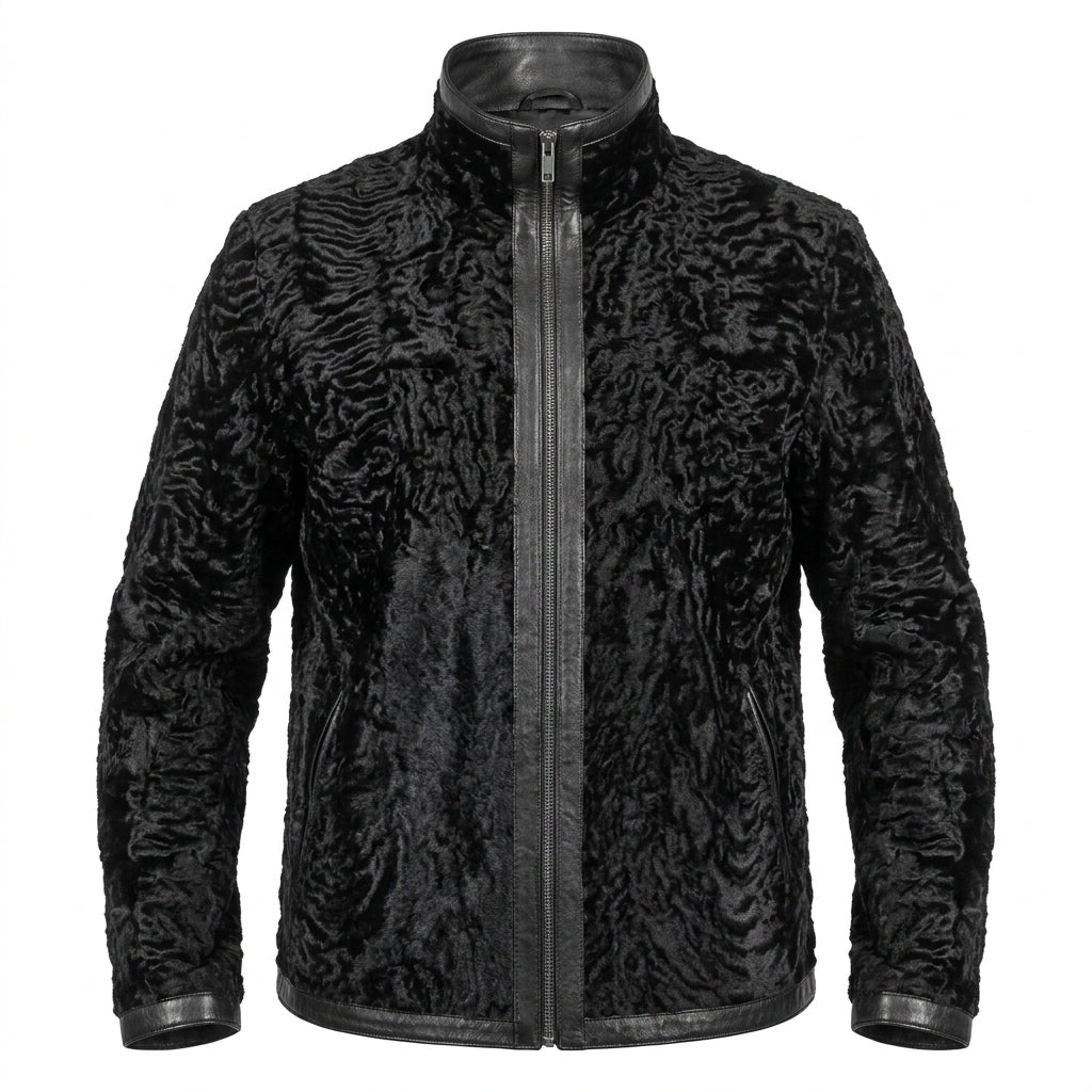 Ater Men's Black Patterned Fur Jacket