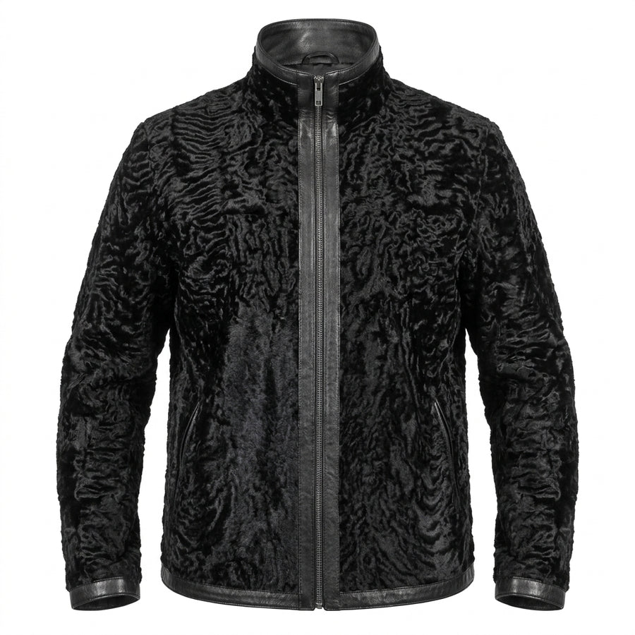 Ater Men's Black Patterned Fur Jacket