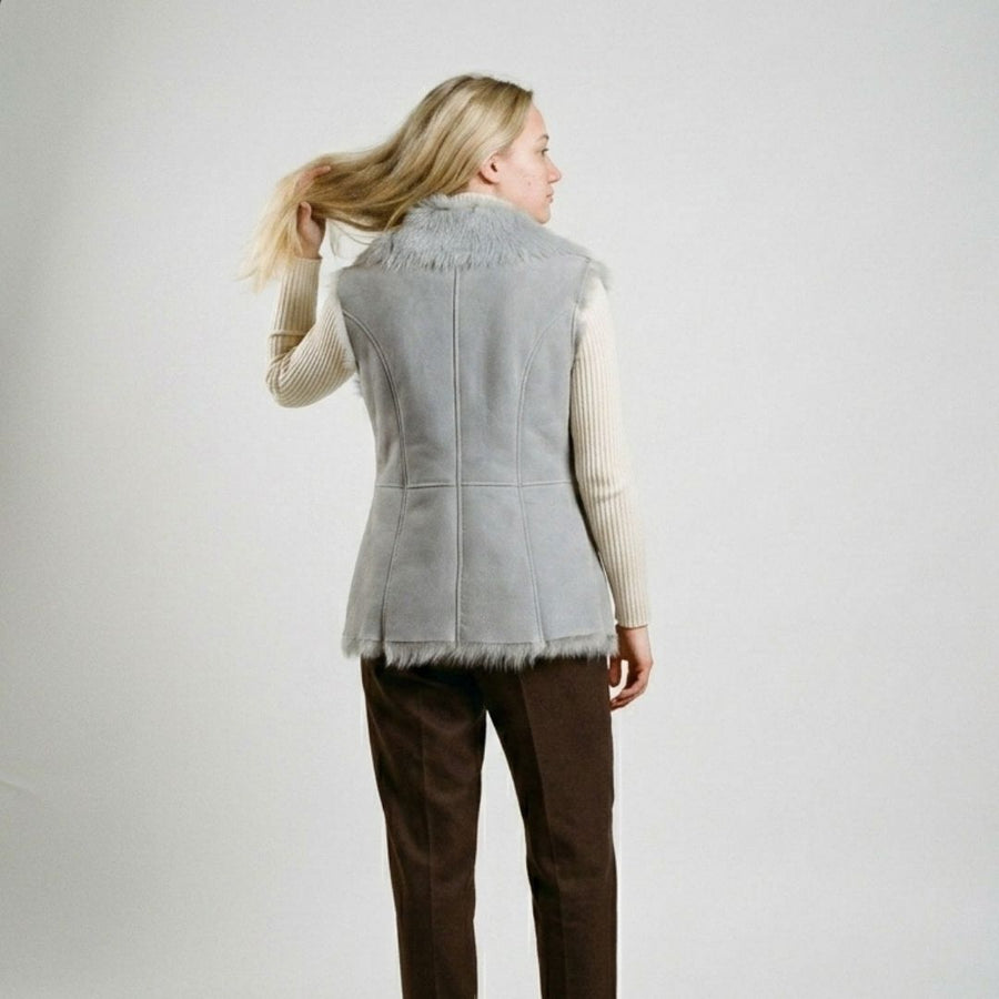 Pluma Women's Light Grey Faux Fur Collar Vest