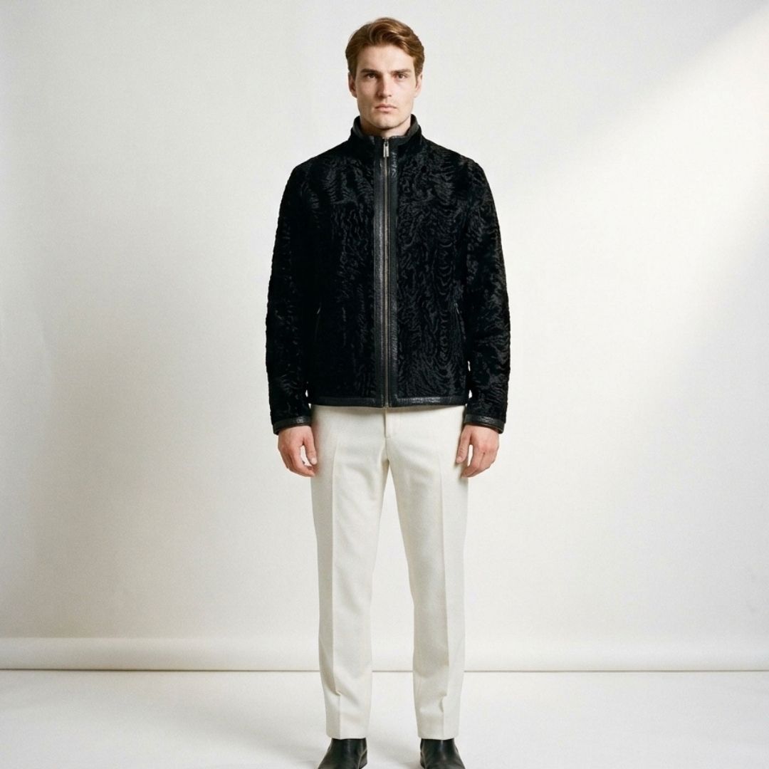 Ater Men's Black Patterned Fur Jacket