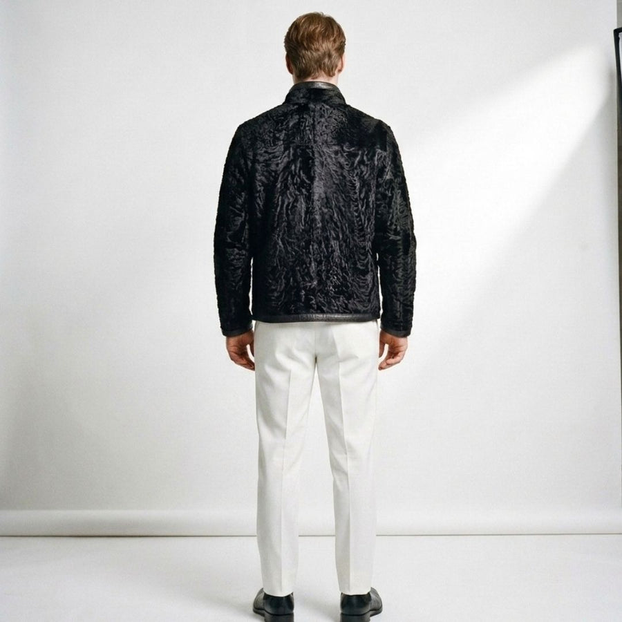 Ater Men's Black Patterned Fur Jacket