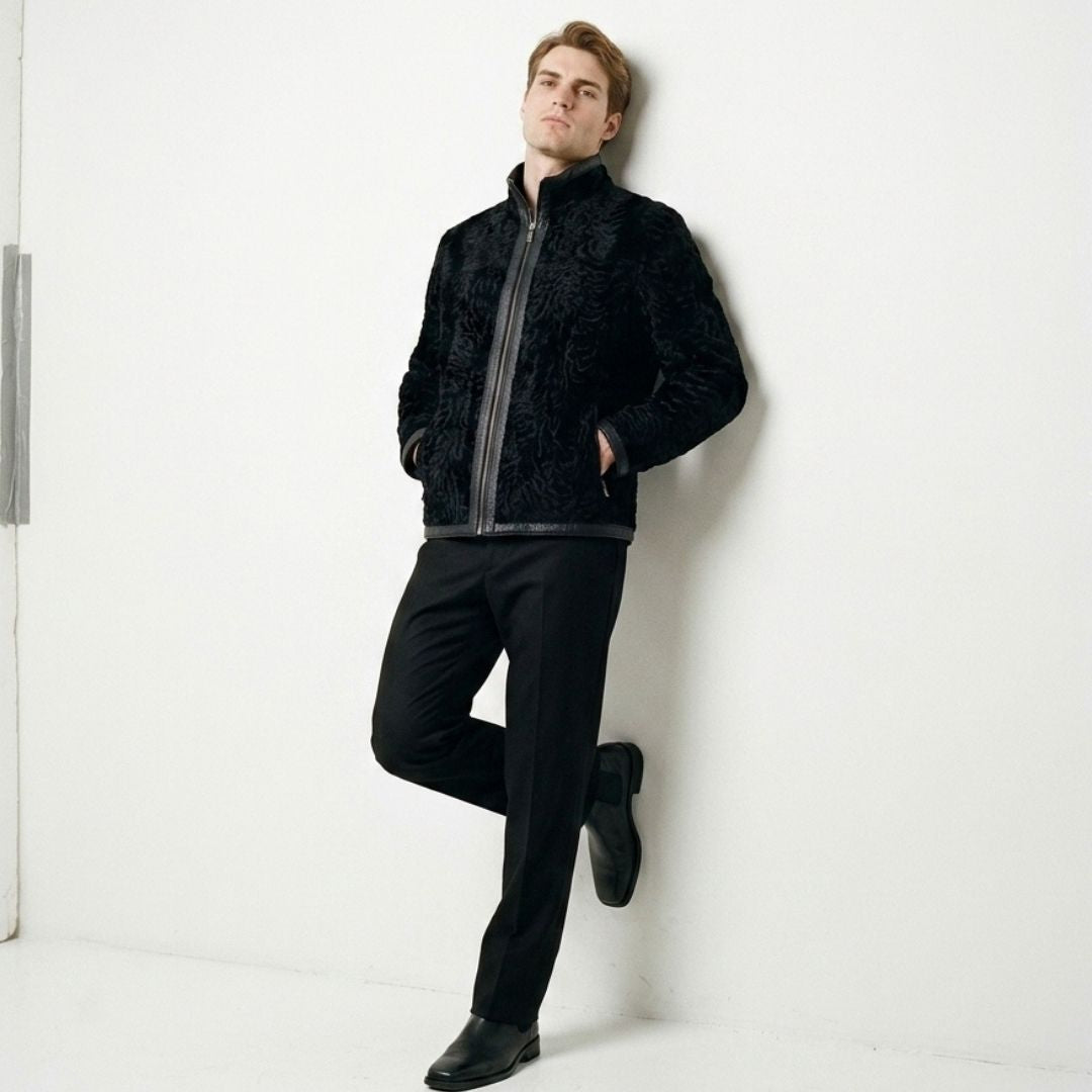 Ater Men's Black Patterned Fur Jacket