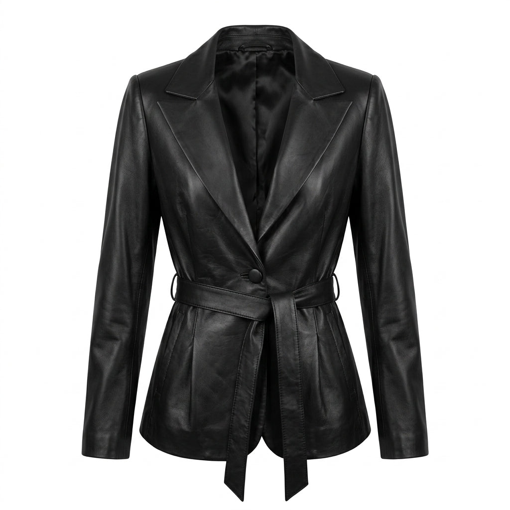 SMYRNA — Kuşaklı Siyah Deri Blazer
