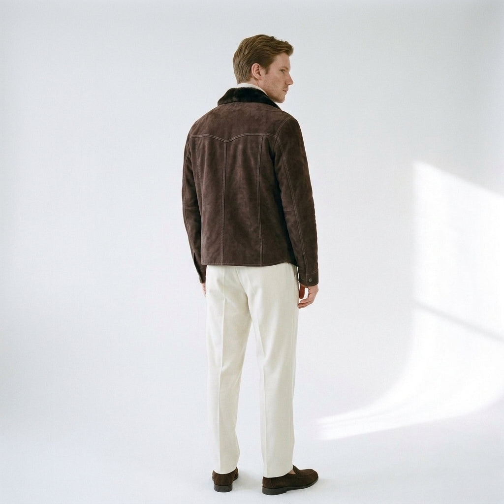 Vellus Men's Brown Suede Fur Lined Jacket