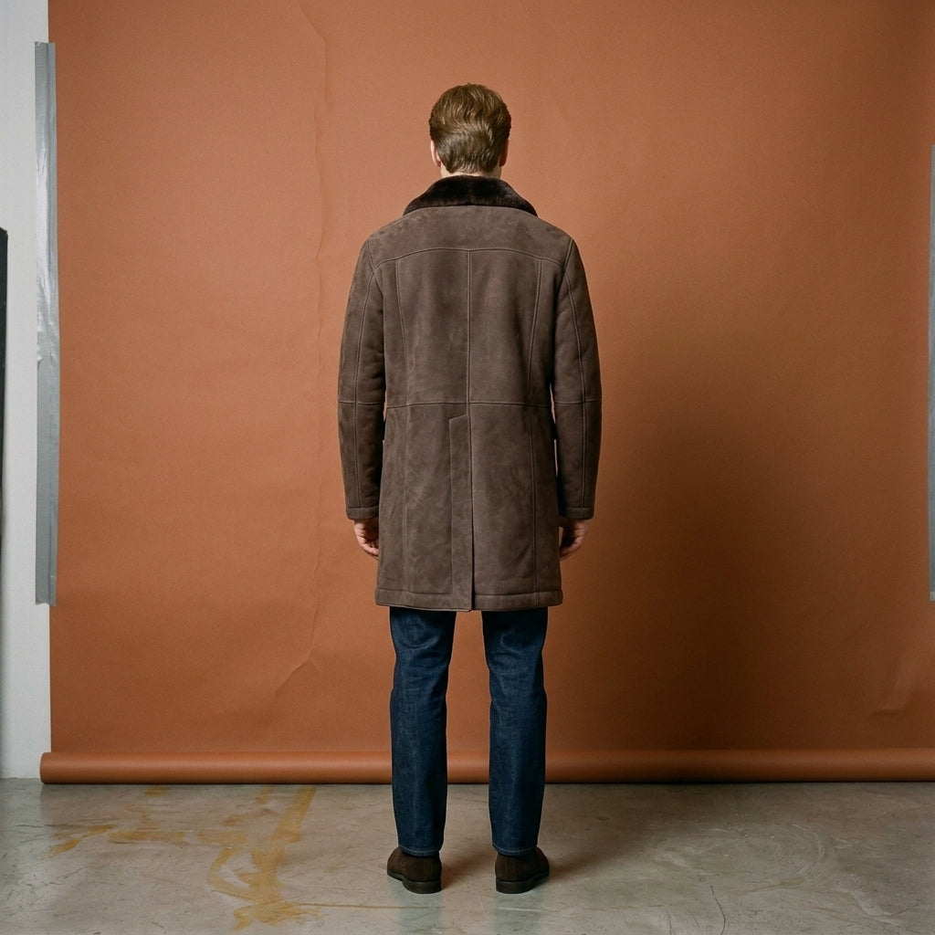 Aquilo Men's Long Suede Jacket with Fur Collar