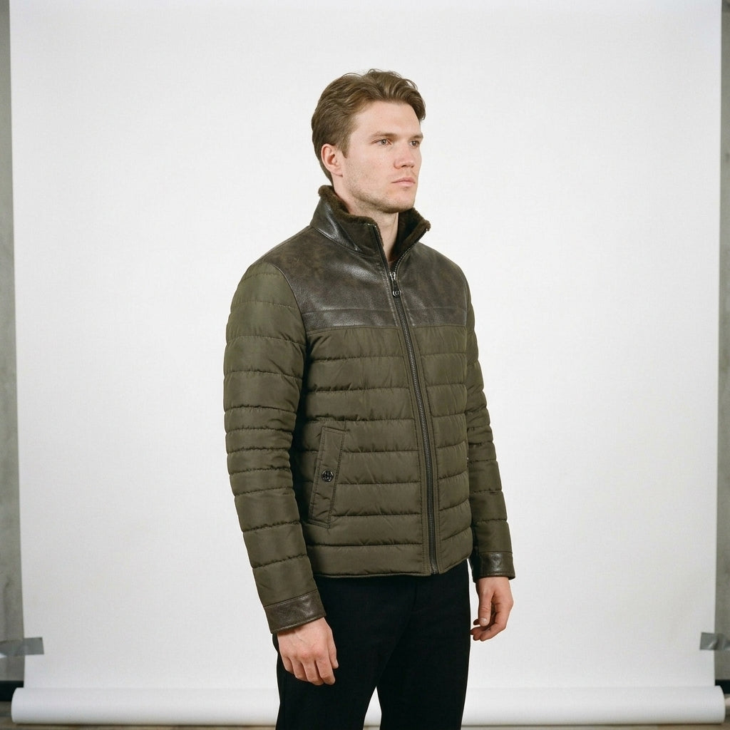 Fuscus Men's Green Leather Jacket with Fur Lining