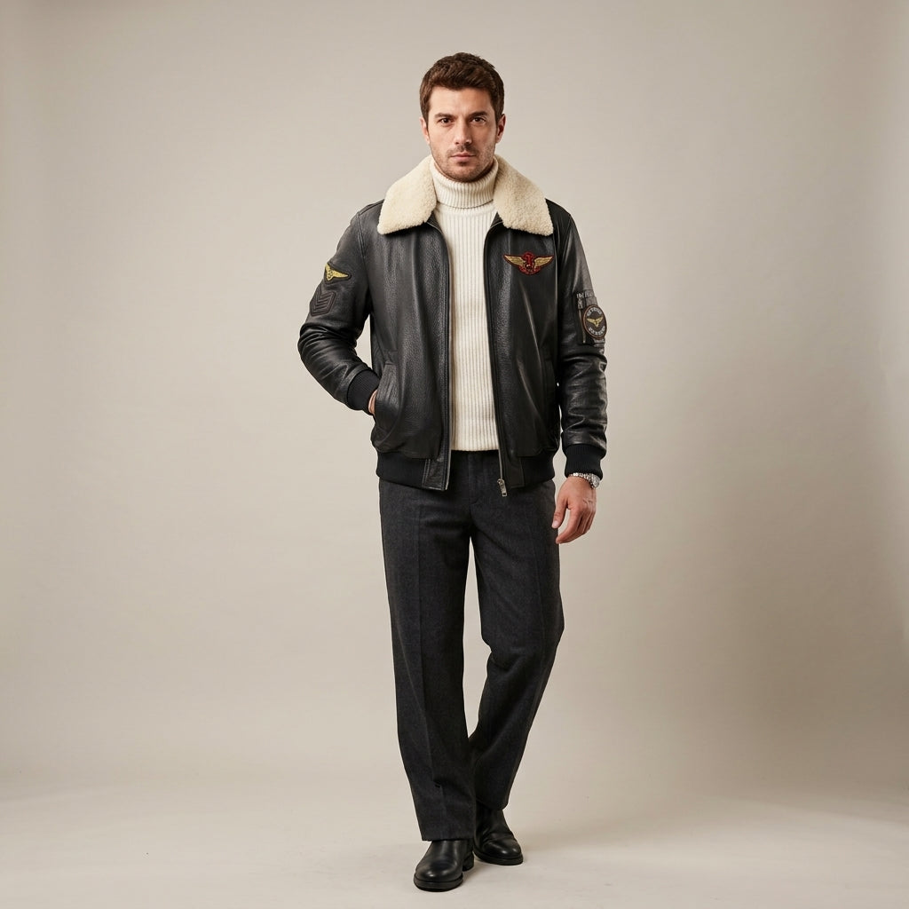 TLOS — Shearling Yaka Deri Pilot Ceket