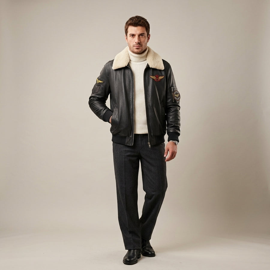 TLOS — Shearling Yaka Deri Pilot Ceket