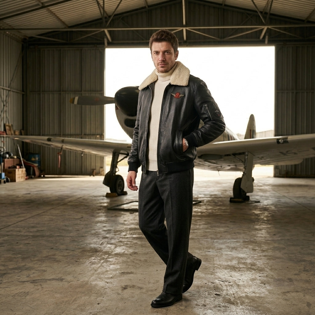 TLOS — Shearling Yaka Deri Pilot Ceket