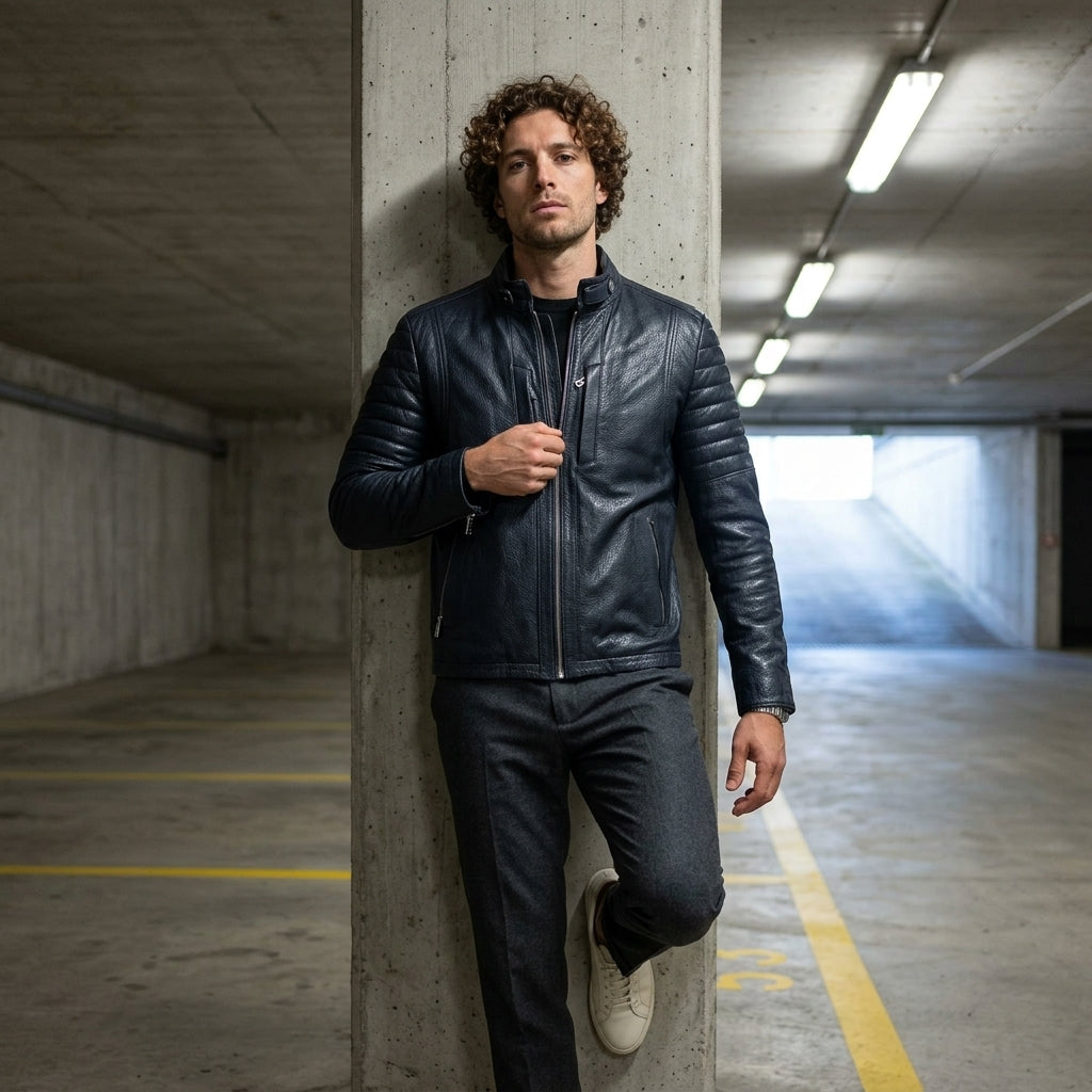 TERMESSOS — Lacivert Deri Biker Ceket