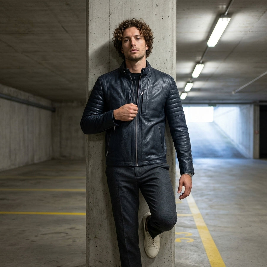 TERMESSOS — Lacivert Deri Biker Ceket