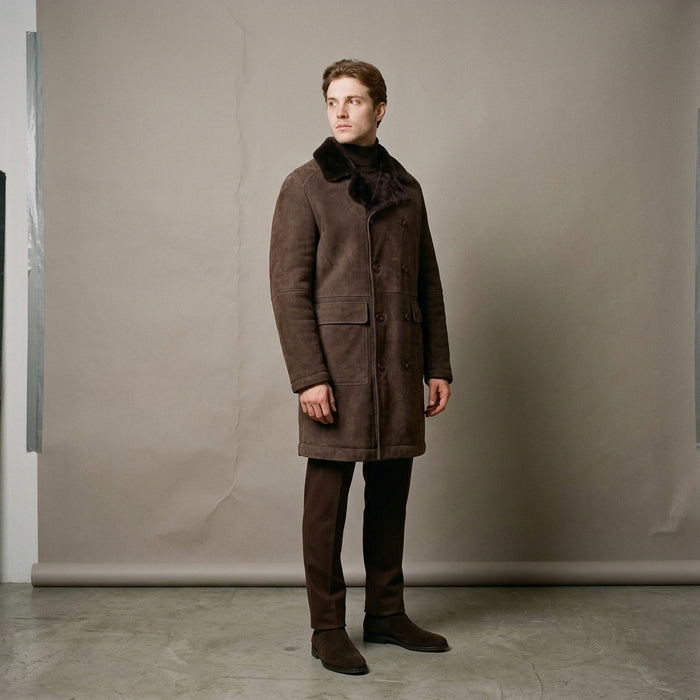 Aquilo Men's Long Suede Jacket with Fur Collar