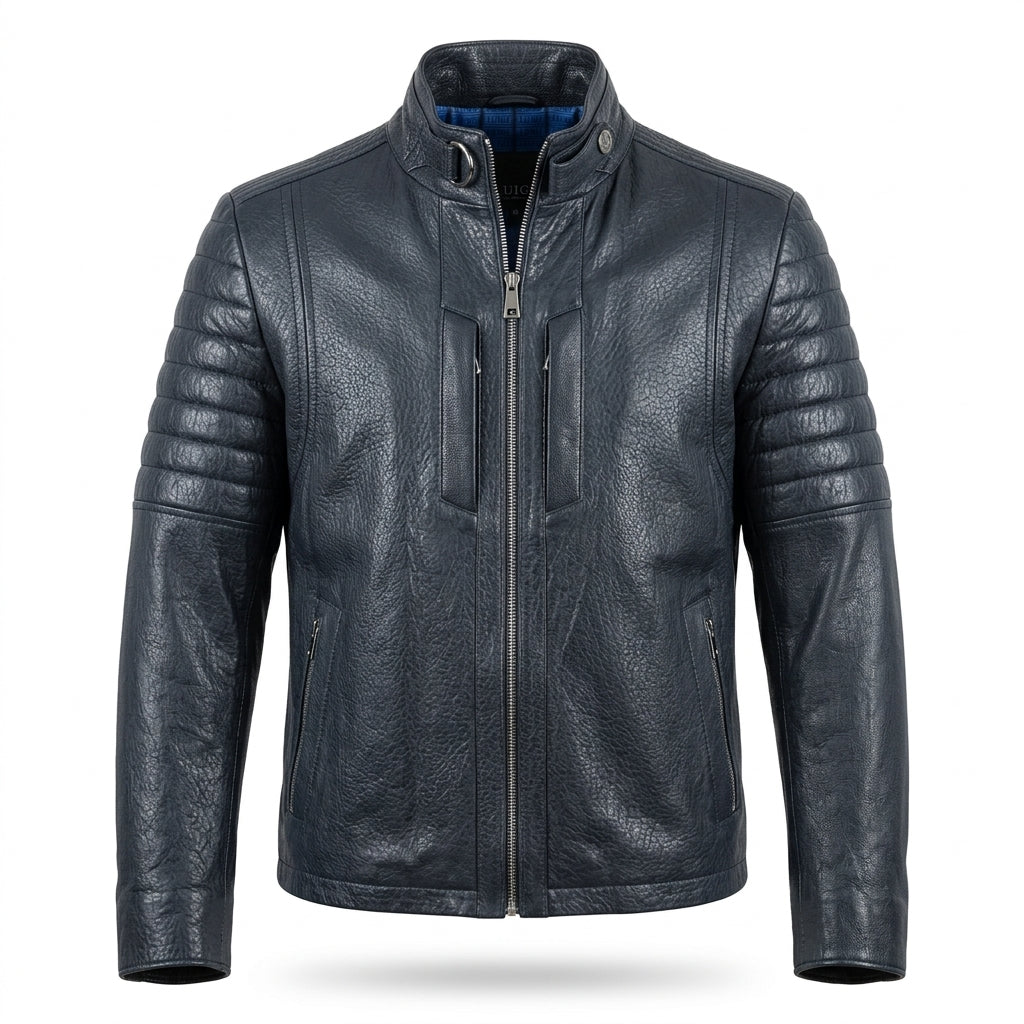 TERMESSOS — Lacivert Deri Biker Ceket