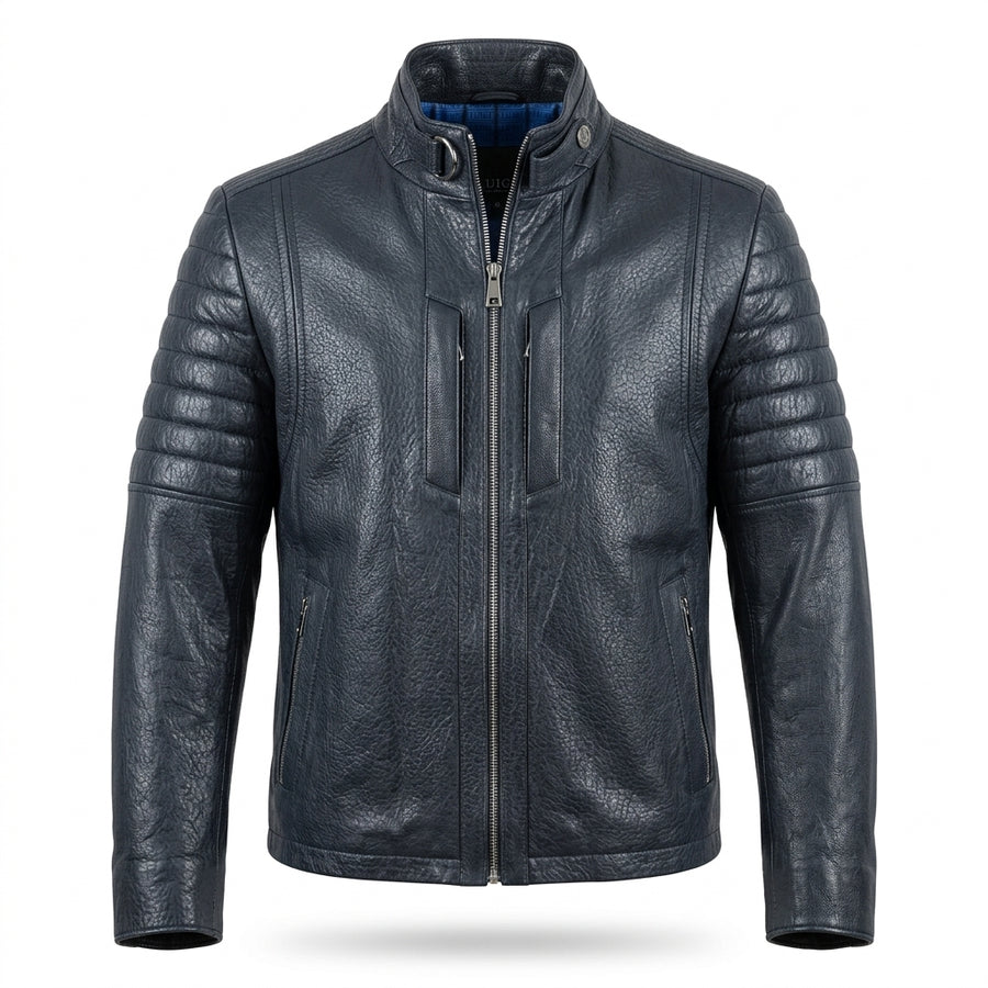 TERMESSOS — Lacivert Deri Biker Ceket