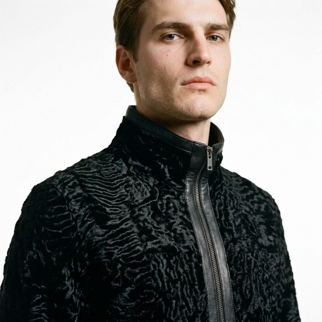 Ater Men's Black Patterned Fur Jacket