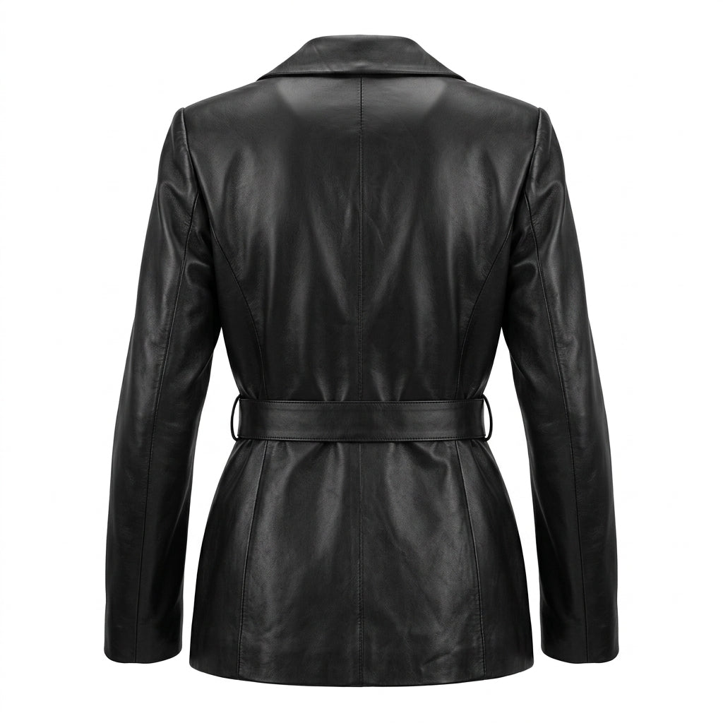 SMYRNA — Kuşaklı Siyah Deri Blazer