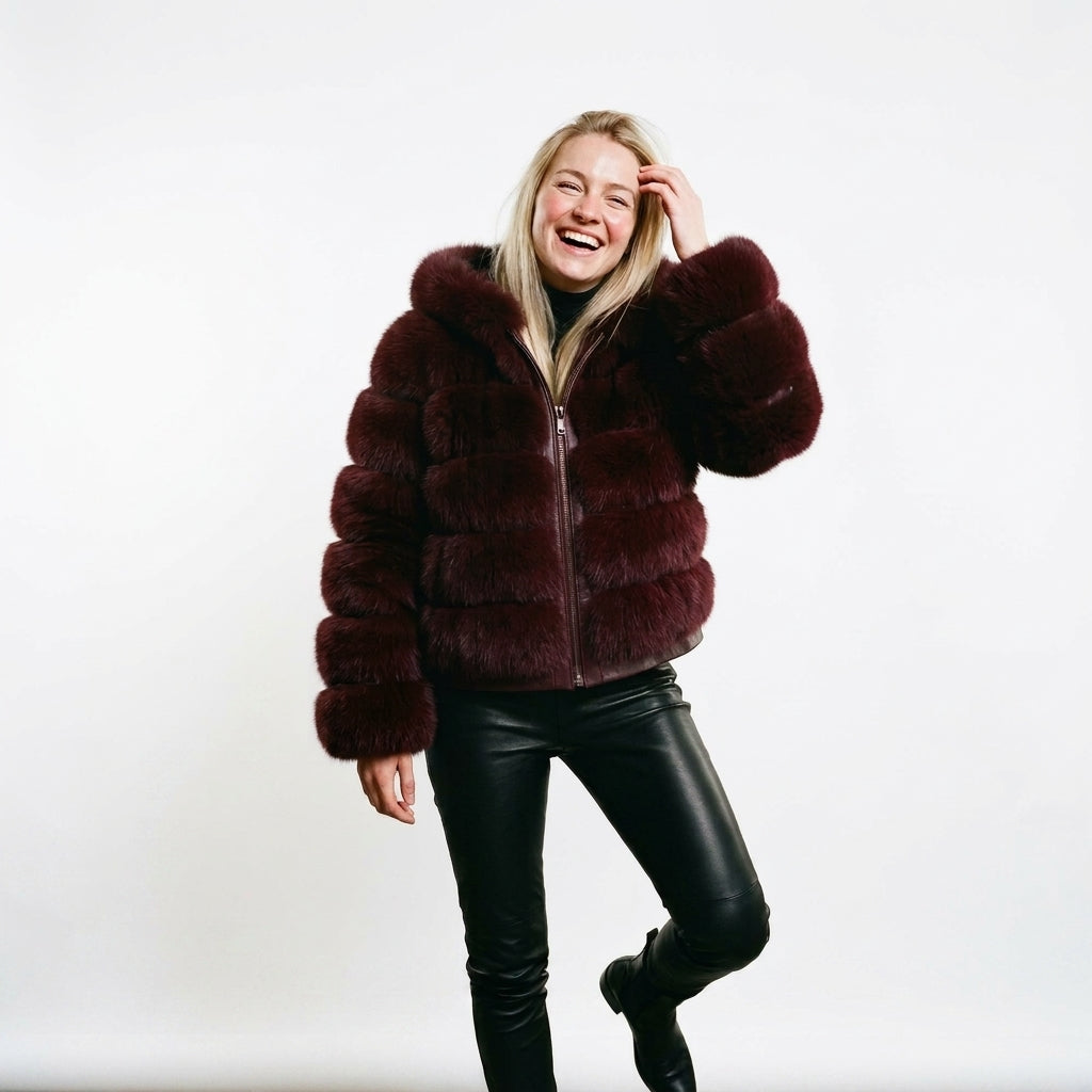 Murex Women's Burgundy Full Fur Coat