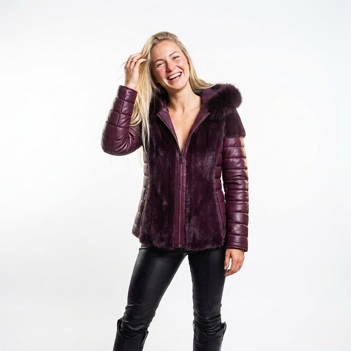 Purpura Women's Burgundy Fur-Trimmed Leather Jacket